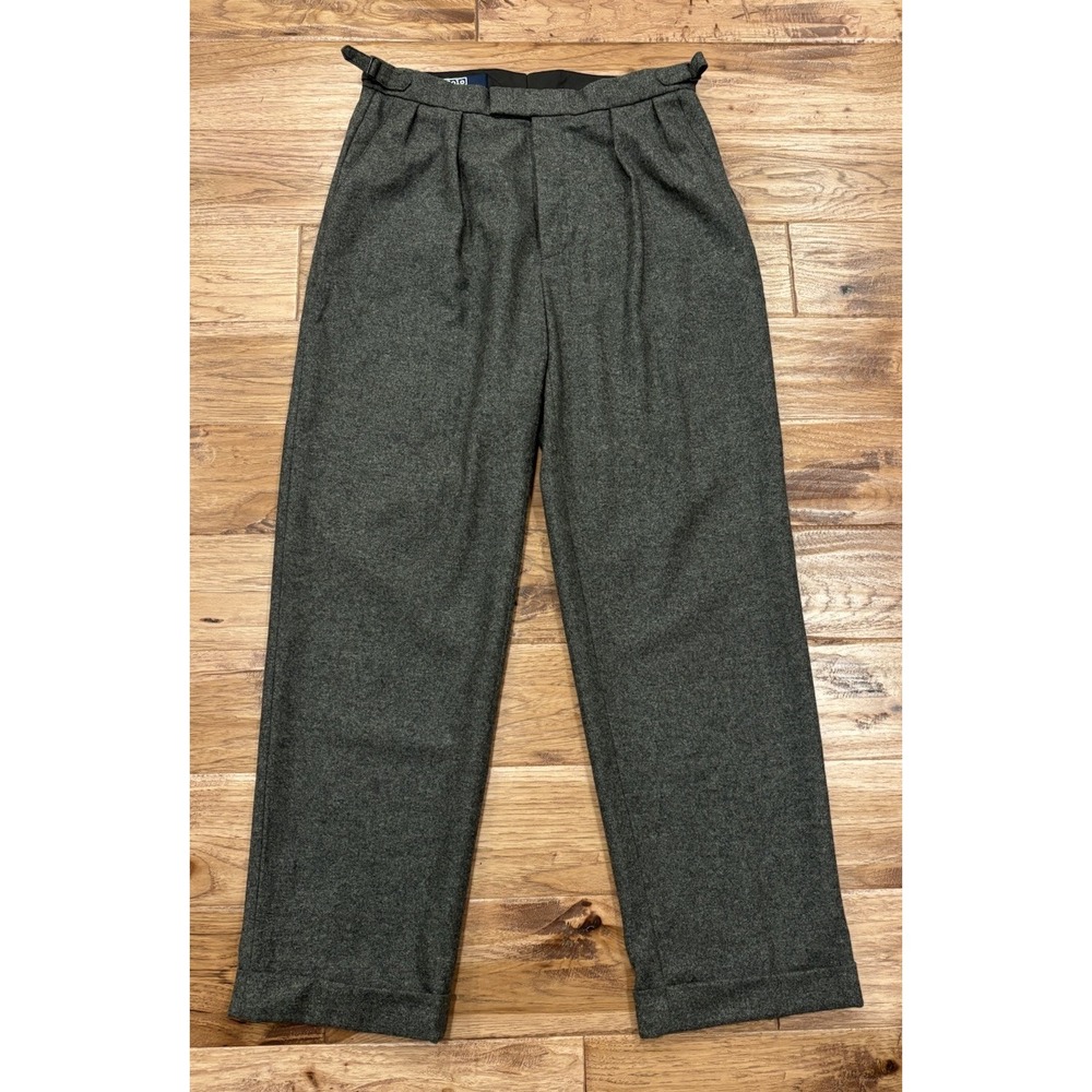 Vintage Ralph Lauren Cashmere Wool Dress Pants 34x32 Gray Pleated Cuffed